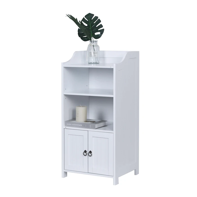 Relaxdays bathroom cabinet, HxWxD: 86x40.5x36 cm, 4 shelves, 2 doors, MDF, slim bathroom storage unit, white