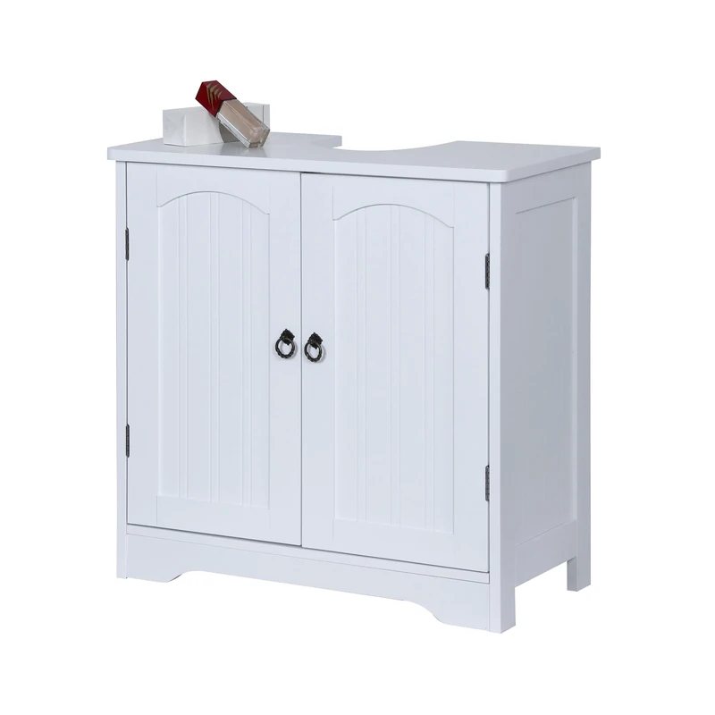 Relaxdays 2 doors, HxWxD: 60 x 60 x 30 cm, MDF, zinc, bathroom cabinet for sink, white, Metal, Fibreboard