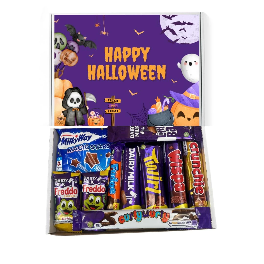 QLV Halloween Chocolate Box - 10 Milk Chocolate Bars. Party, Present or Trick or Treat Chocolates. Letterbox Friendly Halloween Sweets and Party Gifts