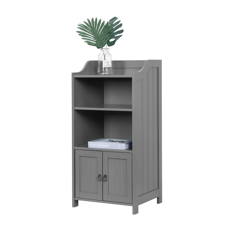 Relaxdays bathroom cabinet, HxWxD: 86x40.5x36 cm, 4 shelves, 2 doors, MDF, slim bathroom side cabinet, grey