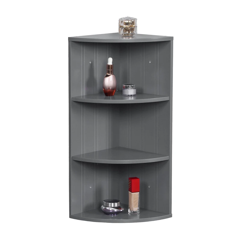 Relaxdays corner shelf, 3 shelves, bathroom shelf, wall or freestanding, space-saving, HWD: 62x35x25 cm, MDF, grey