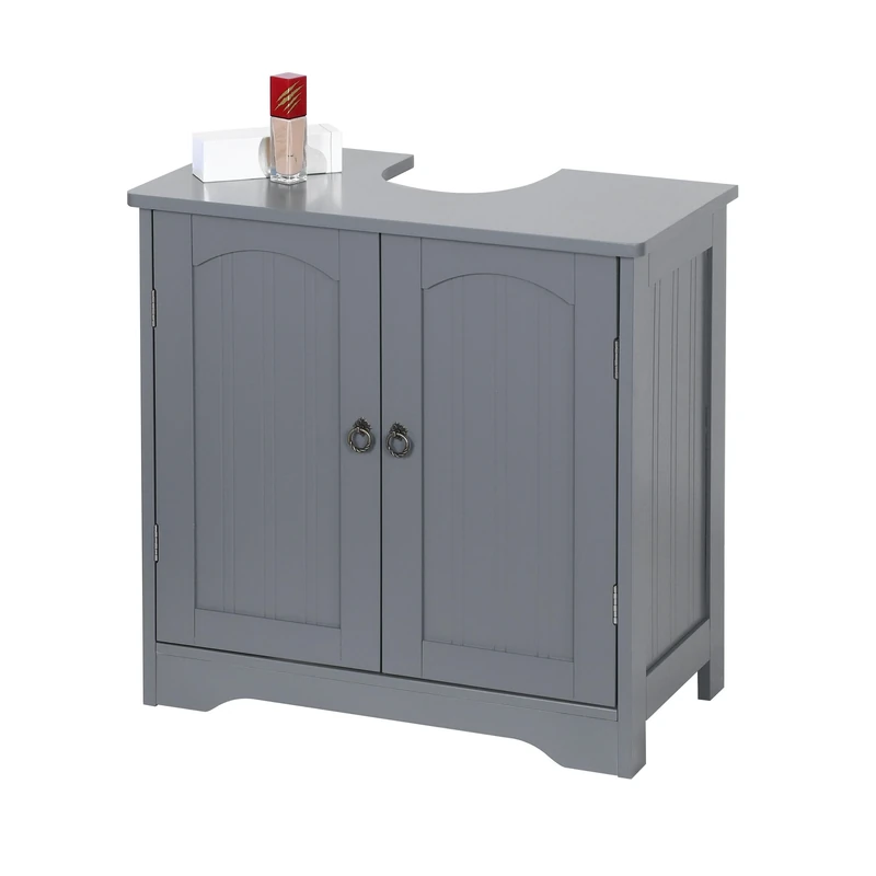 Relaxdays sink cabinet with 2 doors, HxWxD: 60 x 60 x 30 cm, MDF, zinc, under-sink storage, grey