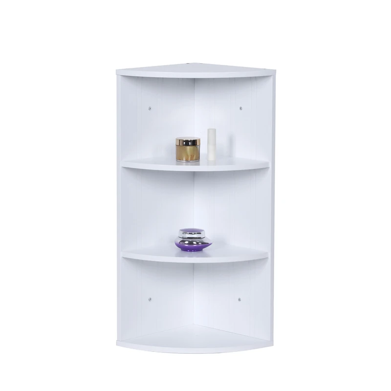 Relaxdays corner shelf, 3 shelves, bathroom shelf, wall or freestanding, space-saving, HWD: 62x35x25 cm, MDF, white