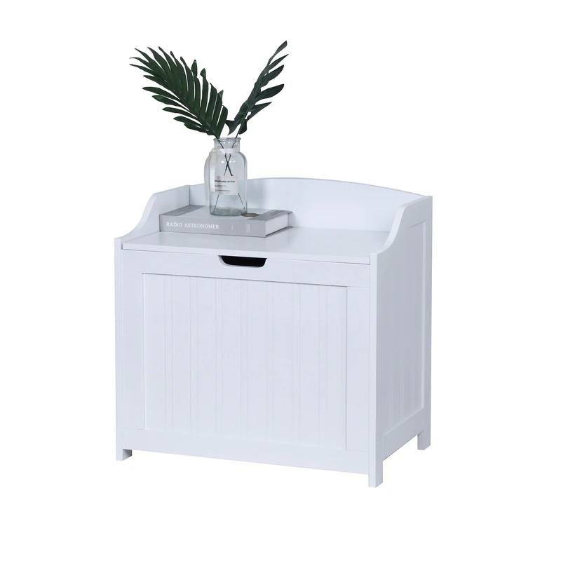 Relaxdays storage chest, 80 L, for laundry, bedding & toys, bathroom, box with lid, MDF, white, Fibreboard, 53 x 56 x 36 cm