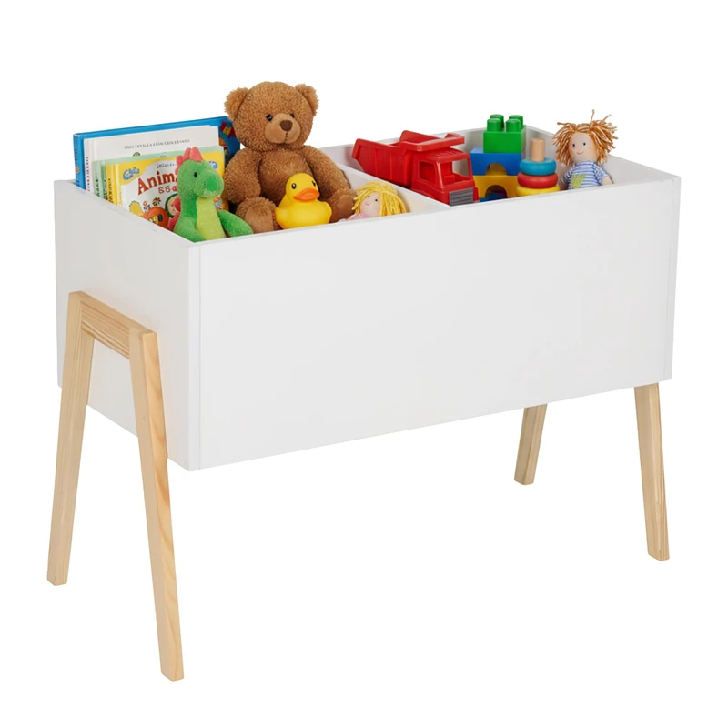 Relaxdays children's toy chest, Scandinavian style, HxWxD: 45x60x30 cm, MDF, for books & toys, open design, white.