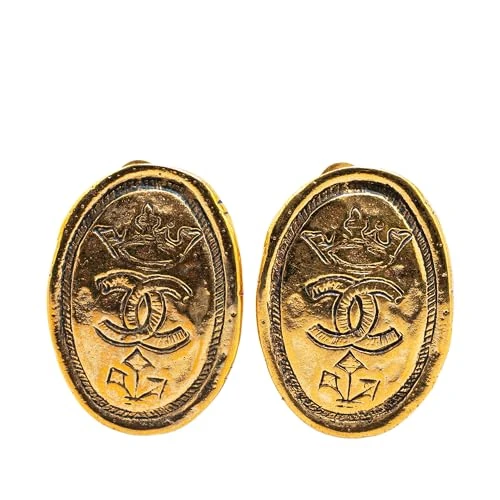 Pre-Loved Gold Plated CC Crown Clip On Earrings