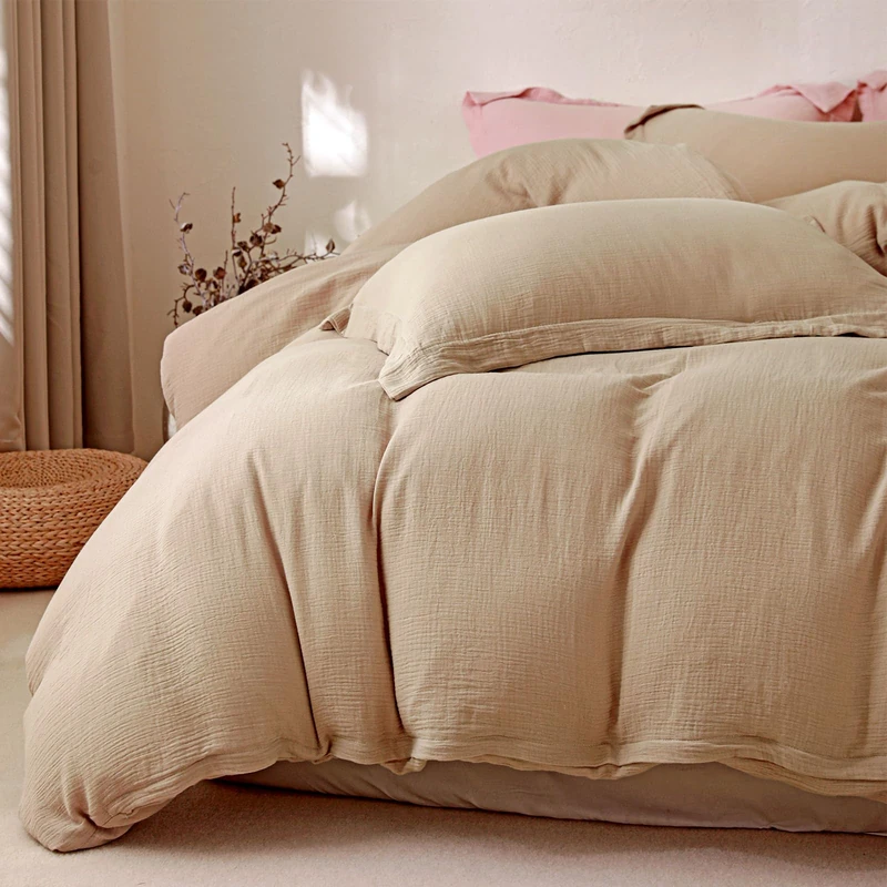 MorroMorn Muslin Duvet Cover Set King – 100% Cotton Double Gauze Bedding Linen Like Ultra Soft Breathable Minimalist All-Season, with 2 Pillowcases (Linen Beige 104"x90", Comforter Not Included)