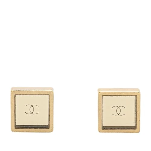 Pre-Loved Gold Plated Square CC Mirror Push Back Earrings