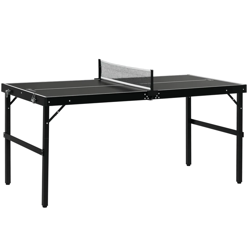 SPORTNOW 5ft Mini Table Tennis Table, Folding Ping Pong Table with Net and Aluminium Frame, Portable Ping Pong Game Set for Indoor Outdoor Use, Black