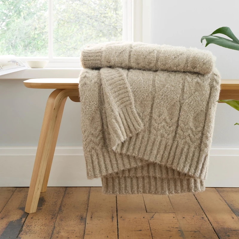 Bianca Cosy Soft Cable Knit 130x170cm Blanket Throw Natural