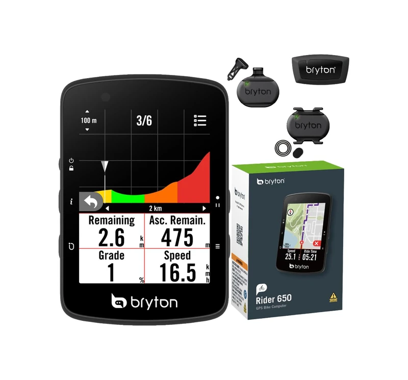 Bryton GPS Rider 650T Cycle Computer with Sensor Bundle including Speed, Cadence and Heart Rate Monitor, 2.8" Colour Touchscreen - Image 1