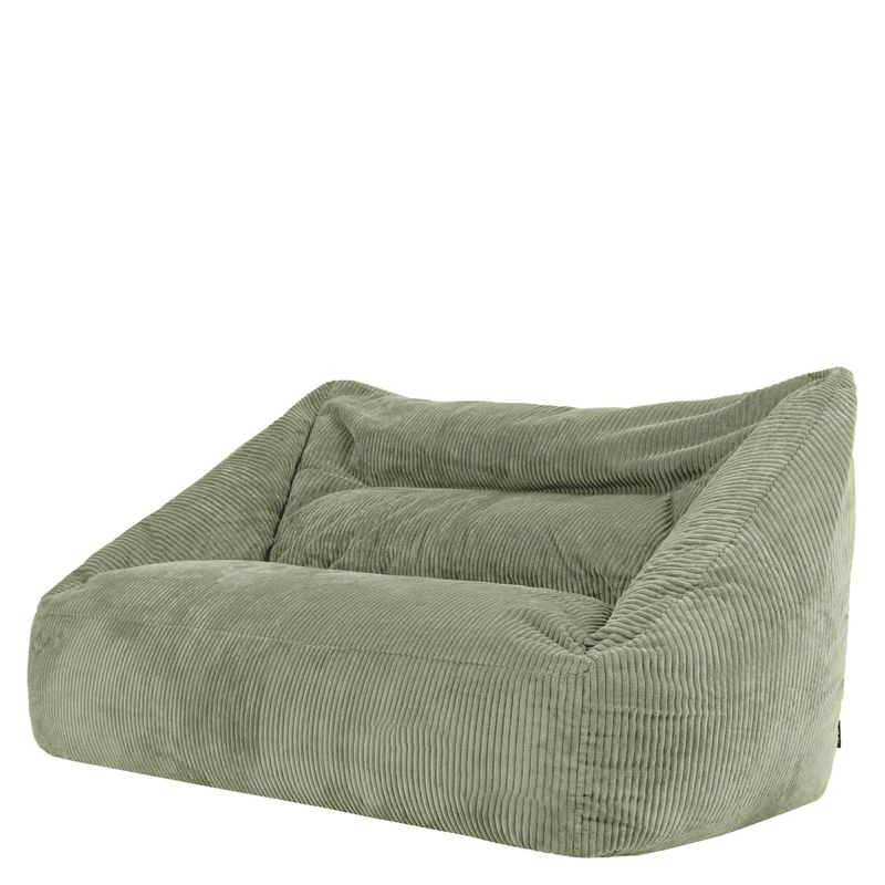 icon Cecilia Cord Bean Bag Sofa, Sage Green, Floor 2 Seater Sofa, Large Adult Bean Bag with Filling Included, Living Room, Living Room Furniture