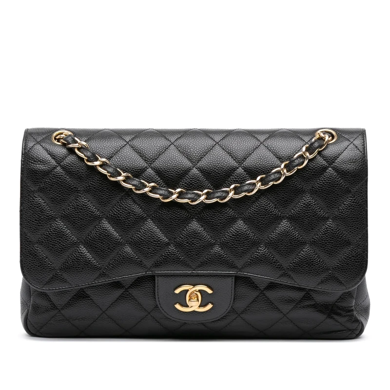 Chanel Pre-Loved Jumbo Classic Caviar Double Flap Shoulder Bag