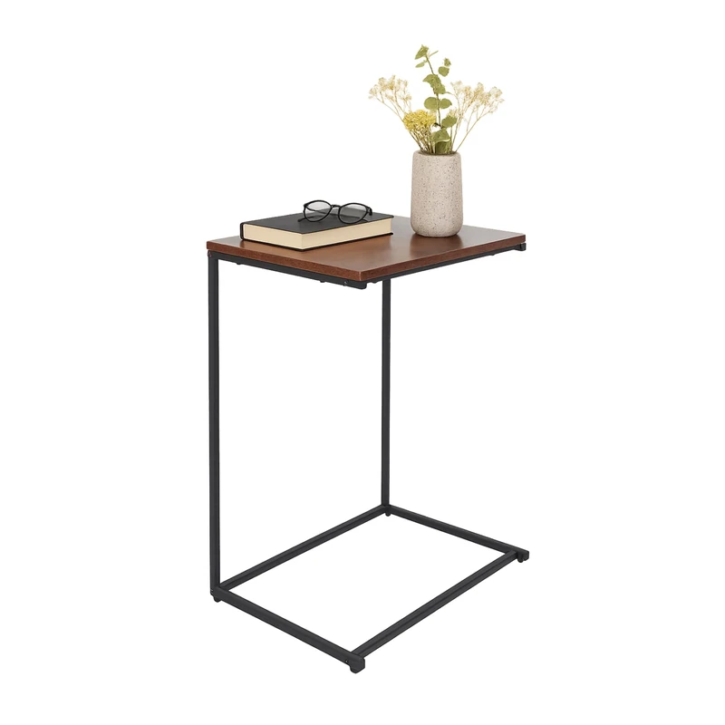 Relaxdays side table, C-shaped, wide surface, HxWxD: 60 x 55 x 35 cm, sofa table to slide under, black/brown