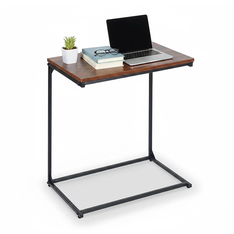 Relaxdays side table, C-shape, tiltable tabletop, HWD: 66 x 55 x 35 cm, laptop table with stopper, black/brown
