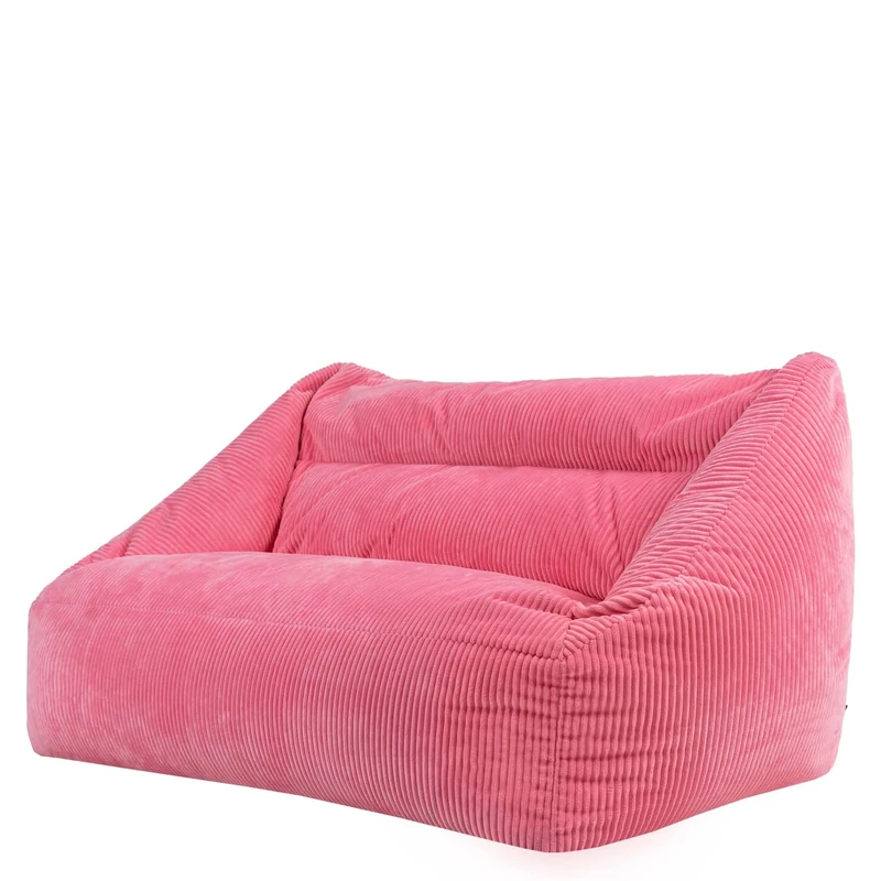 icon Cecilia Cord Bean Bag Sofa, Bubblegum Pink, Floor 2 Seater Sofa, Large Adult Bean Bag with Filling Included, Living Room, Living Room Furniture