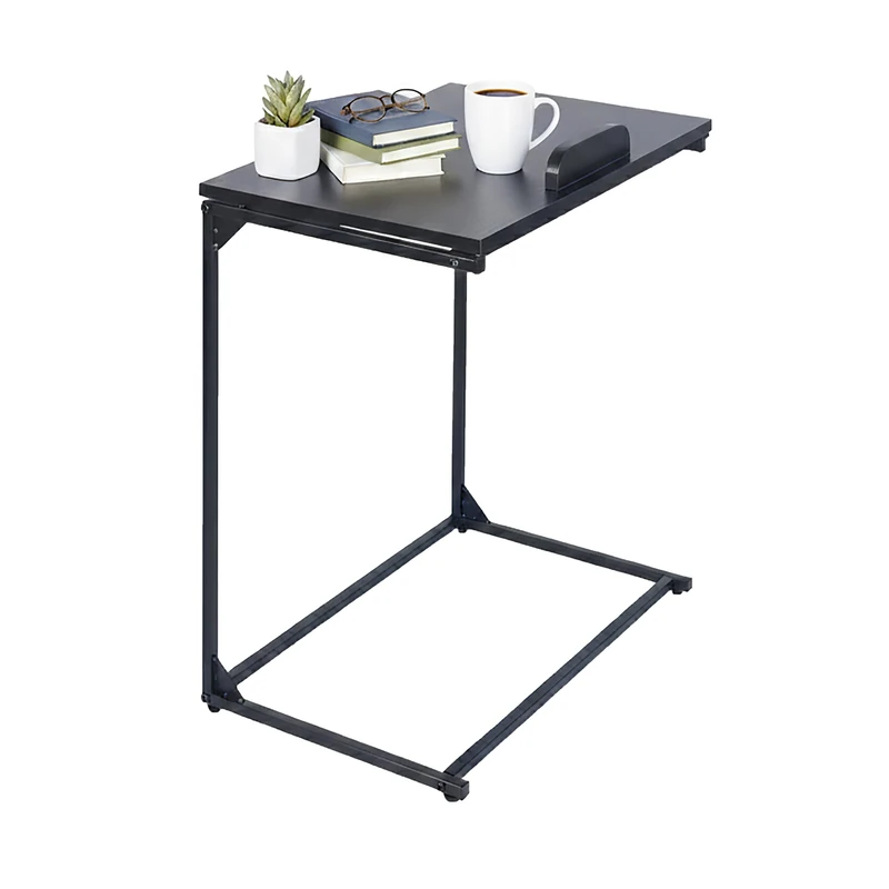 Relaxdays Side Table, C-Shape, Adjustable Tabletop, HWD: 66 x 55 x 35 cm, Laptop Table with Anti-Slip Edge, Black