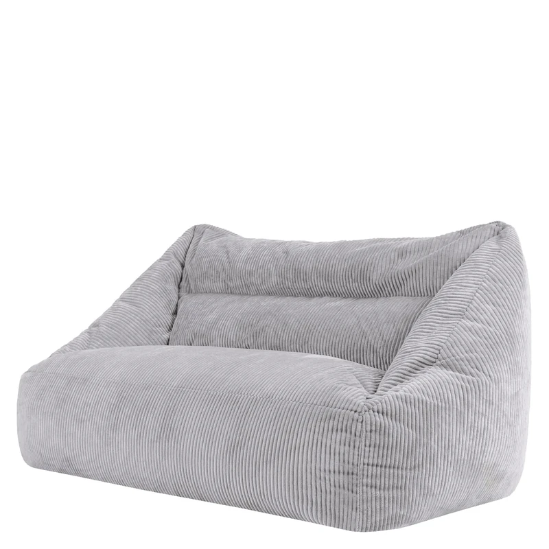 icon Cecilia Cord Bean Bag Sofa, Light Grey, Floor 2 Seater Sofa, Large Adult Bean Bag with Filling Included, Living Room, Living Room Furniture