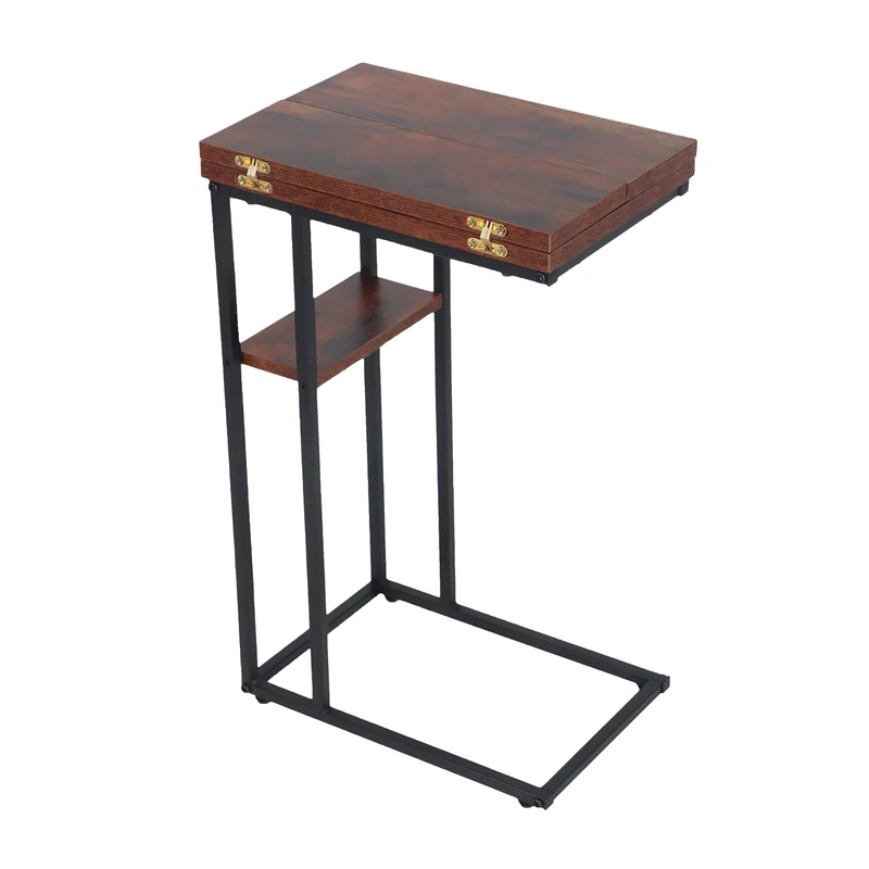 Relaxdays side table, HxWxD: 64 x 52 x 39 cm, foldable tabletop, MDF, metal, C-shape, end table, brown/black