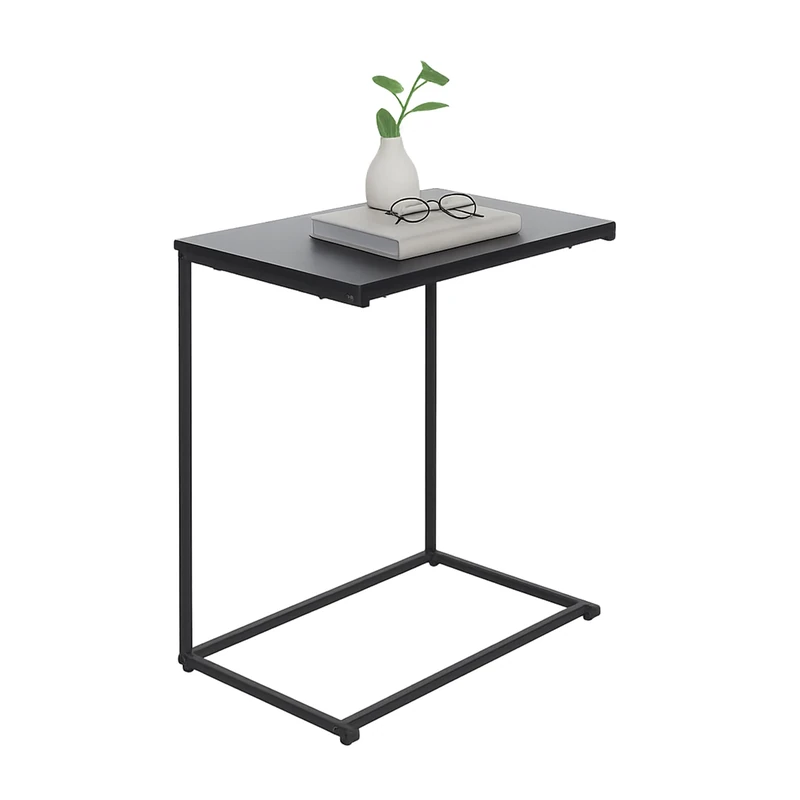 Relaxdays Side Table, C-Shaped, Large Top, HxWxD: 60 x 55 x 35 cm, Coffee Table to Slide Under, Iron, Black
