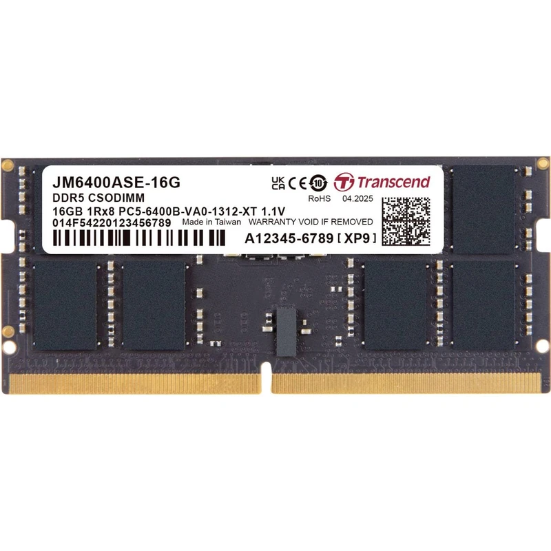 Transcend JetRam 16GB DDR5 RAM 6400MHz CSODIMM 1Rx8 CL52 1.1V, JM6400ASE-16G
