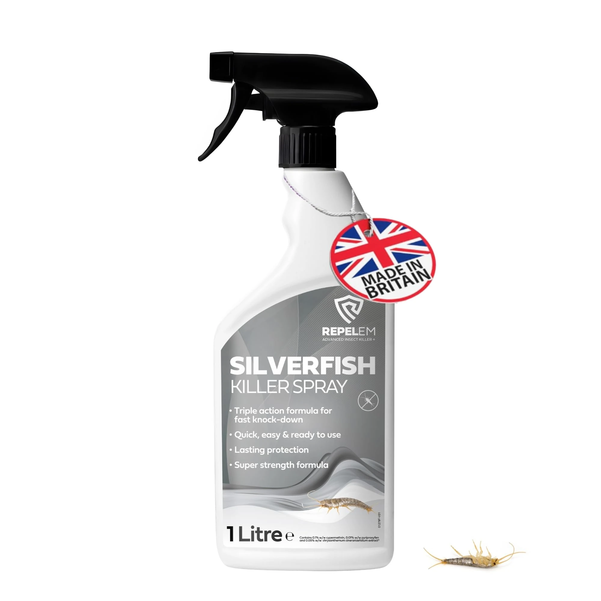 REPELEM Silverfish Killer Spray - Rapid Action Treatment, Low Toxicity, Non-Staining Silverfish Spray, Approved for Home Use, Halts Reproduction & Prevents Reinfestation, Silverfish Repellent - 1L