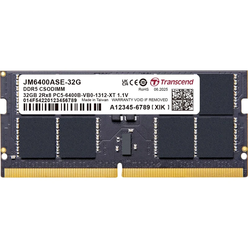 Transcend JetRam 32GB DDR5 RAM 6400MHz CSODIMM 2Rx8 CL52 1.1V, JM6400ASE-32G