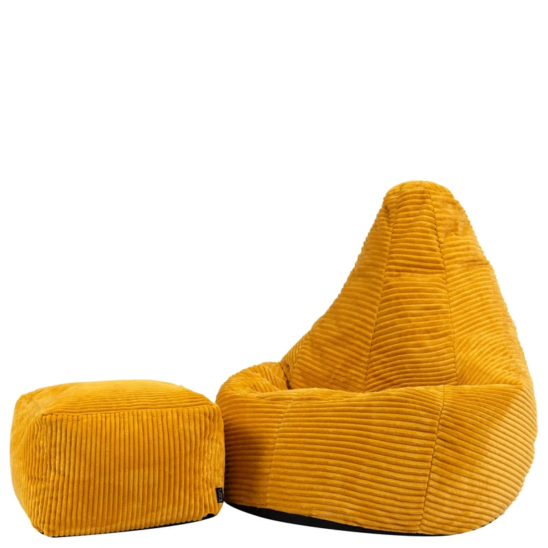 icon Dalton Kids Bean Bag and Footstool, Ochre Yellow, Cord Kids Bean Bag Chair with Filling Included for Girls and Boys, Childrens Chair, Beanbags for Children, Playroom Décor, Bedroom Accessories