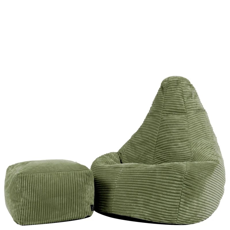 icon Dalton Kids Bean Bag and Footstool, Sage Green, Cord Kids Bean Bag Chair with Filling Included for Girls and Boys, Childrens Chair, Beanbags for Children, Playroom Décor, Bedroom Accessories