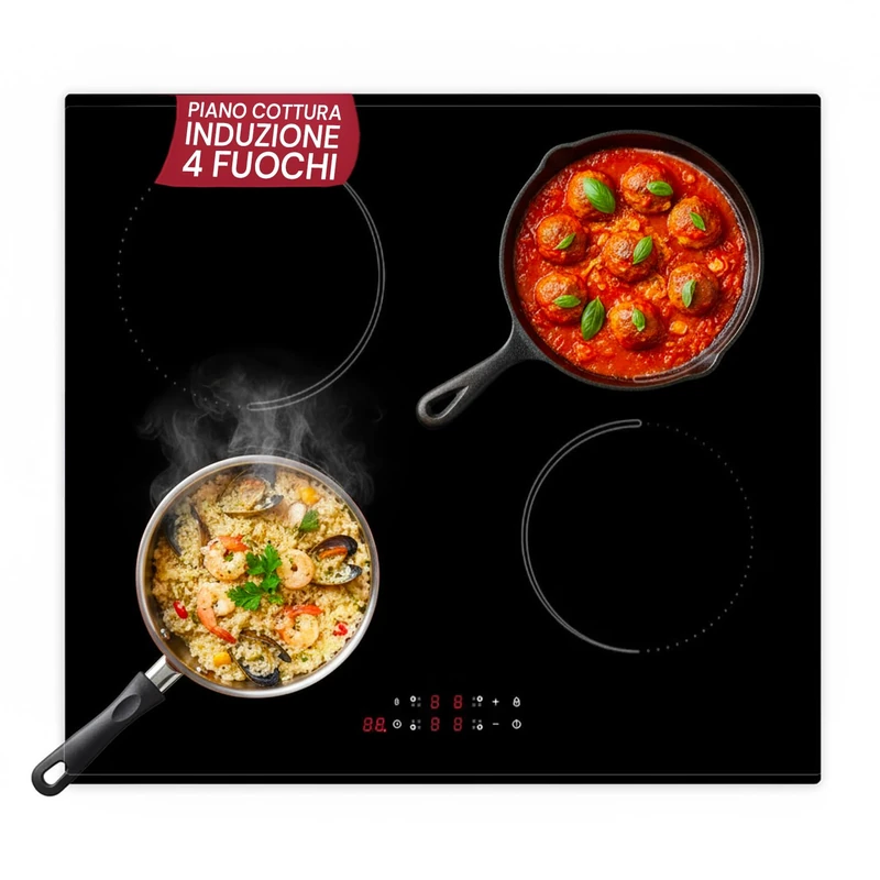 Avilia - Induction Hob 4 Built-in Burners with Touch Control, 99 Minute Timer, Pot Detection and Child Lock for Safety and Kitchen Easy to Clean