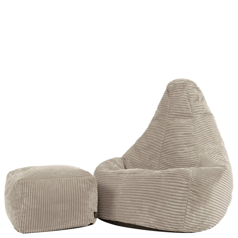 icon Dalton Kids Bean Bag and Footstool, Beige, Cord Kids Bean Bag Chair with Filling Included for Girls and Boys, Childrens Chair, Beanbags for Children, Playroom Décor, Bedroom Accessories