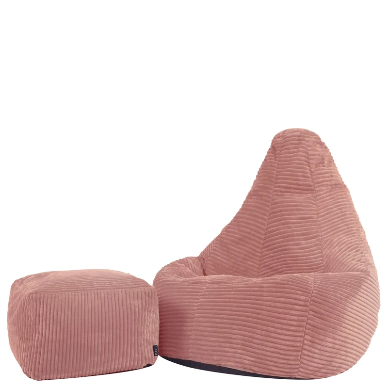 icon Dalton Kids Bean Bag and Footstool, Dawn Pink, Cord Kids Bean Bag Chair with Filling Included for Girls and Boys, Childrens Chair, Beanbags for Children, Playroom Décor, Bedroom Accessories