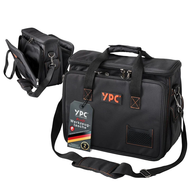YPC Operator XL Tool Bag - Practical Shoulder Bag, Portable Storage Bag, Waterproof, Tear-Resistant, Carry Strap or Adjustable Shoulder Strap, Black, 40 x 32 x 20 cm - 20 kg Load Capacity