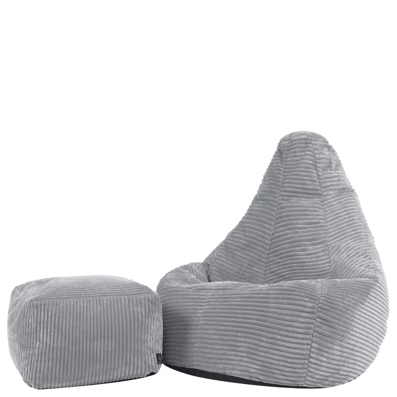 icon Dalton Kids Bean Bag and Footstool, Grey, Cord Kids Bean Bag Chair with Filling Included for Girls and Boys, Childrens Chair, Beanbags for Children, Playroom Décor, Bedroom Accessories