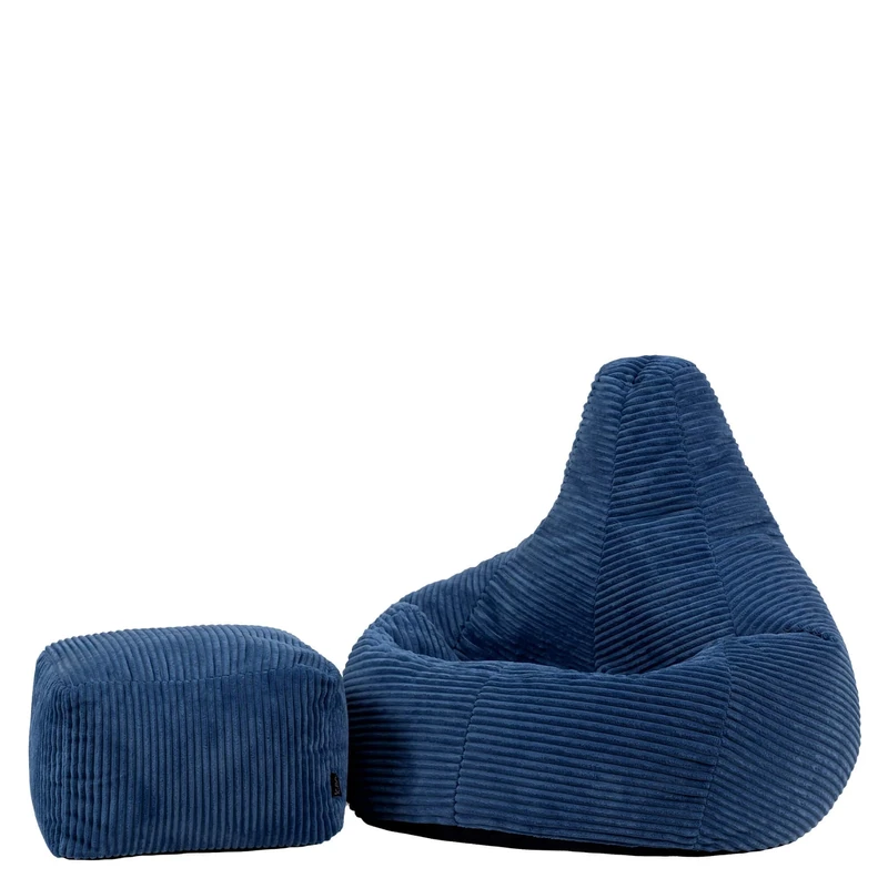 icon Dalton Kids Bean Bag and Footstool, Denim Blue, Cord Kids Bean Bag Chair with Filling Included for Girls and Boys, Childrens Chair, Beanbags for Children, Playroom Décor, Bedroom Accessories