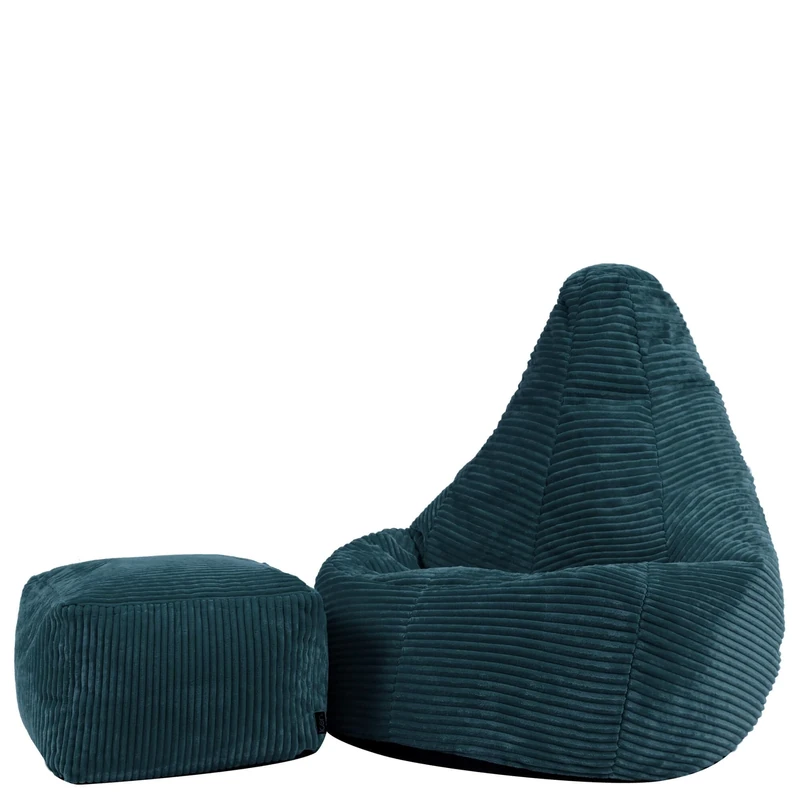 icon Dalton Kids Bean Bag and Footstool, Teal Green, Cord Kids Bean Bag Chair with Filling Included for Girls and Boys, Childrens Chair, Beanbags for Children, Playroom Décor, Bedroom Accessories