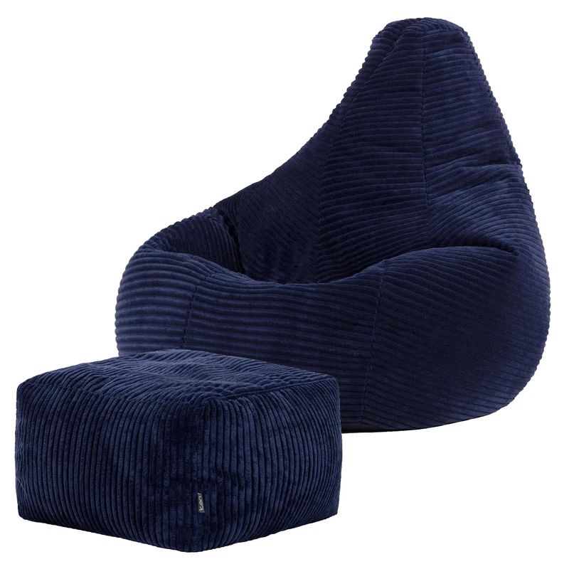 icon Dalton Kids Bean Bag and Footstool, Navy Blue, Cord Kids Bean Bag Chair with Filling Included for Girls and Boys, Childrens Chair, Beanbags for Children, Playroom Décor, Bedroom Accessories