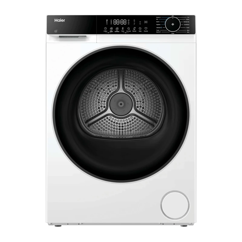 Haier X Series 5 Tumble Dryer, Heat Pump, 9kg, 1400 rpm, A++ Energy Rating, Delicate Drying, 15 Programmes, Ultimate Hygiene, White/Black Door, 66x60x85 cm -HD90-D357U1-UK