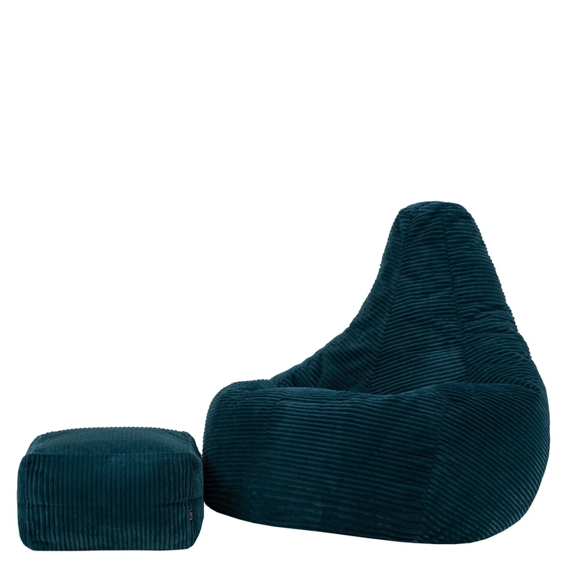 icon Dalton Large Cord Bean Bag Chair and Footstool, Teal, XXL Adult Bean Bag with Filling Included, Comfy Chair, Living Room Furniture, Bedroom Furniture