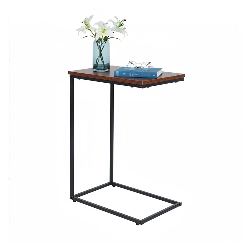 Relaxdays side table, HxWxD: 61x45x30 cm, MDF, metal, C-shape, sofa table for sliding under, industrial, brown/black
