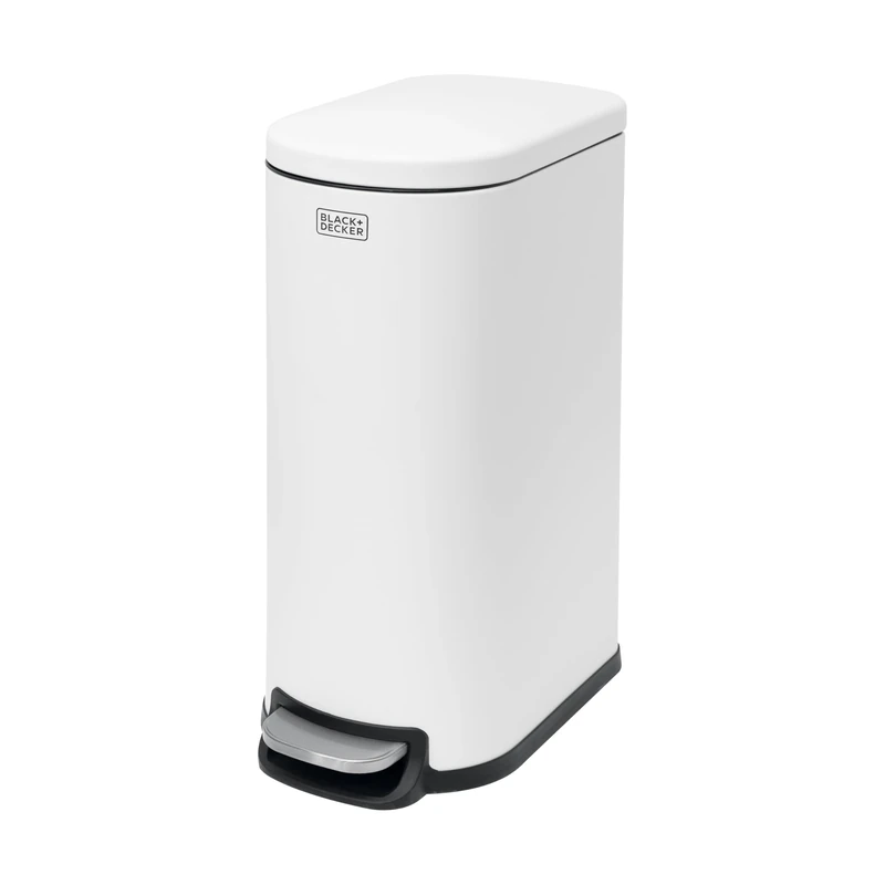 BLACK+DECKER BXBN61579E 30 Litre Slimline Pedal Bin with Soft Close Lid, Kitchen Bin for Indoor Waste Recycling, 61 x 23 x 44cm, White