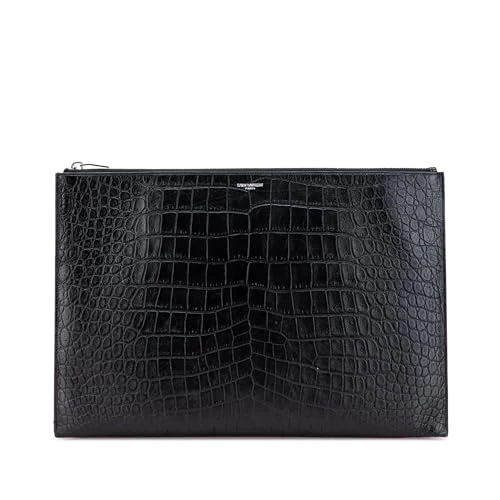 Yves Saint Laurent Pre-Loved Croc Embossed Leather Document Holder Clutch Bag