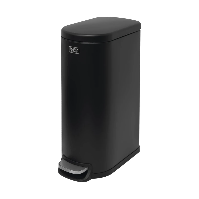 BLACK+DECKER BXBN61539E 30 Litre Slimline Pedal Bin with Soft Close Lid, Kitchen Bin for Indoor Waste Recycling, 61 x 23 x 44cm, Black