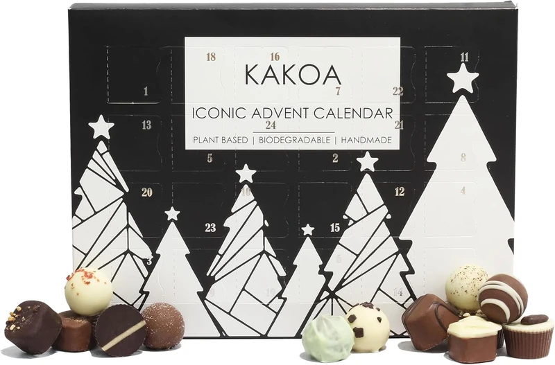 Kakoa Vegan Chocolate Advent Calendar - 24 Unique Dairy-Free Chocolates 310g | Biodegradable Packaging | Premium Dairy-Free Vegan Magazine Feature | Festive Fun For All | Great For Gifting