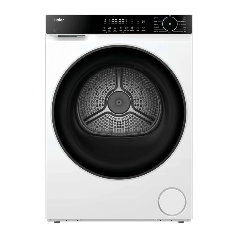 Haier X Series 5 Tumble Dryer, Heat Pump, 10kg, 1400 rpm, A++ Energy Rating, Delicate Drying, 15 Programmes, Ultimate Hygiene, Pillow Drum, White/Black Door -HD100-D357U1-UK