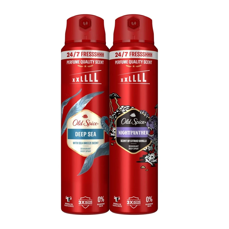 Old Spice Men’s Deodorant Body Spray Bundle, Aluminium Free Deep Sea and Nightpanther 250ml Bodysprays for Men, Long Lasting Perfume Quality Scent Value Pack