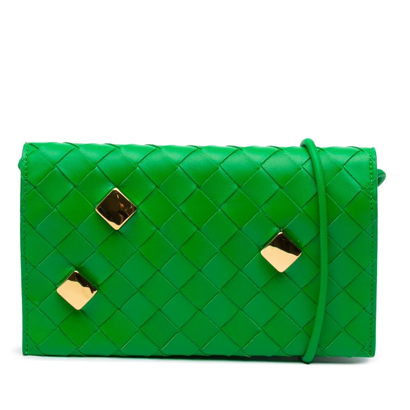 Bottega Veneta Pre-Loved Nappa Intrecciato Studded Wallet On Strap