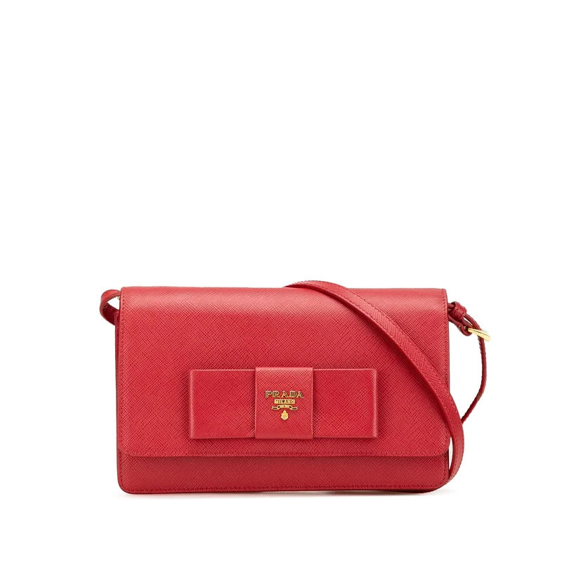 Prada Pre-Loved Saffiano Lux Bow Wallet On Strap Crossbody Bag