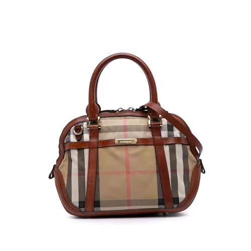BURBERRY Pre-Loved Small Leather Trimmed House Check Canvas Bridle Orchard Satchel