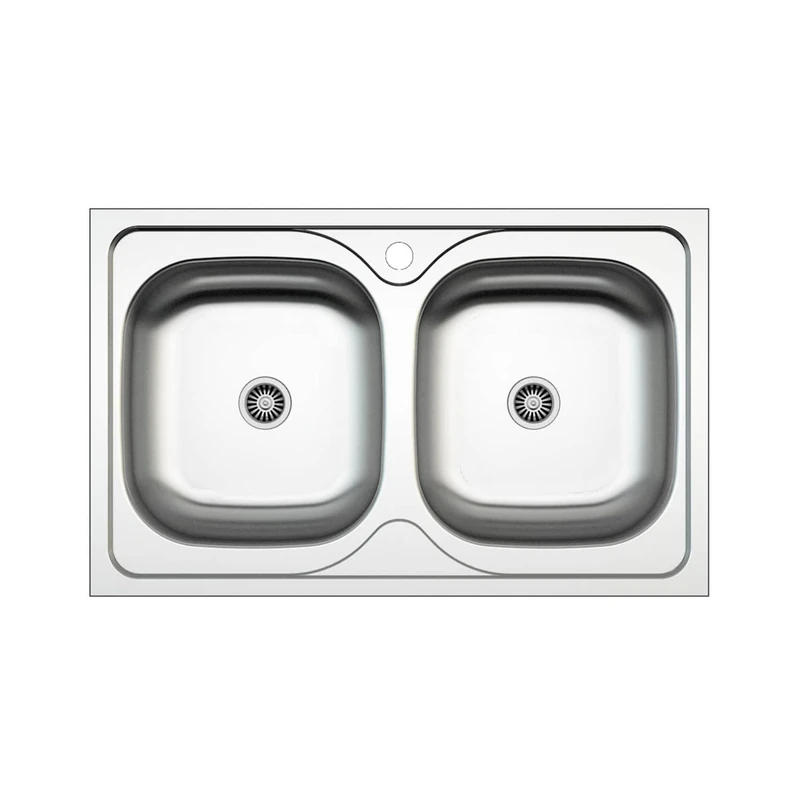 Edesa Kitchen Sink on Countertop 2 Square Basins Weathervane SE 80 cm 79 x 50 cm Stainless Steel Depth 18 cm Absorbent Bottom Accessories Included Grey